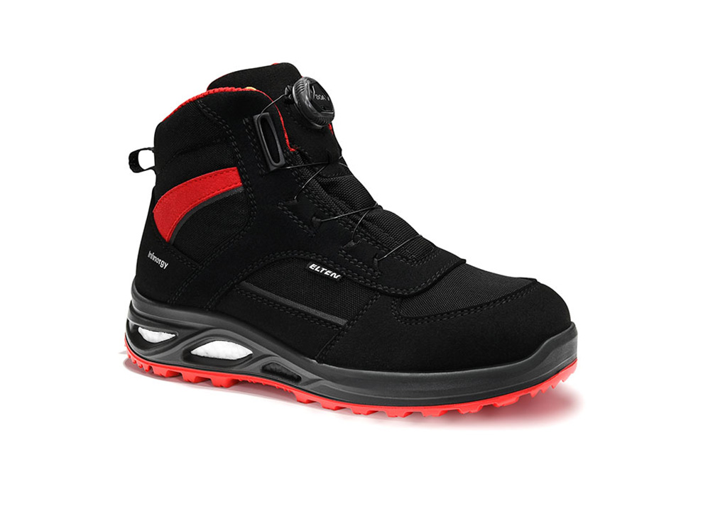 ELTEN Scarpe Antinfortunistiche Hannah XXTL Black-Red Mid ESD S3 – Nero/Rosse, Taglia 37 EU – Pelle E Tessuto Traspirante